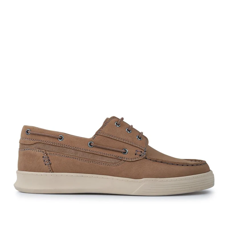Leather Wide-Fit Boat Shoes - PARK41048 / 327 264 - Stone