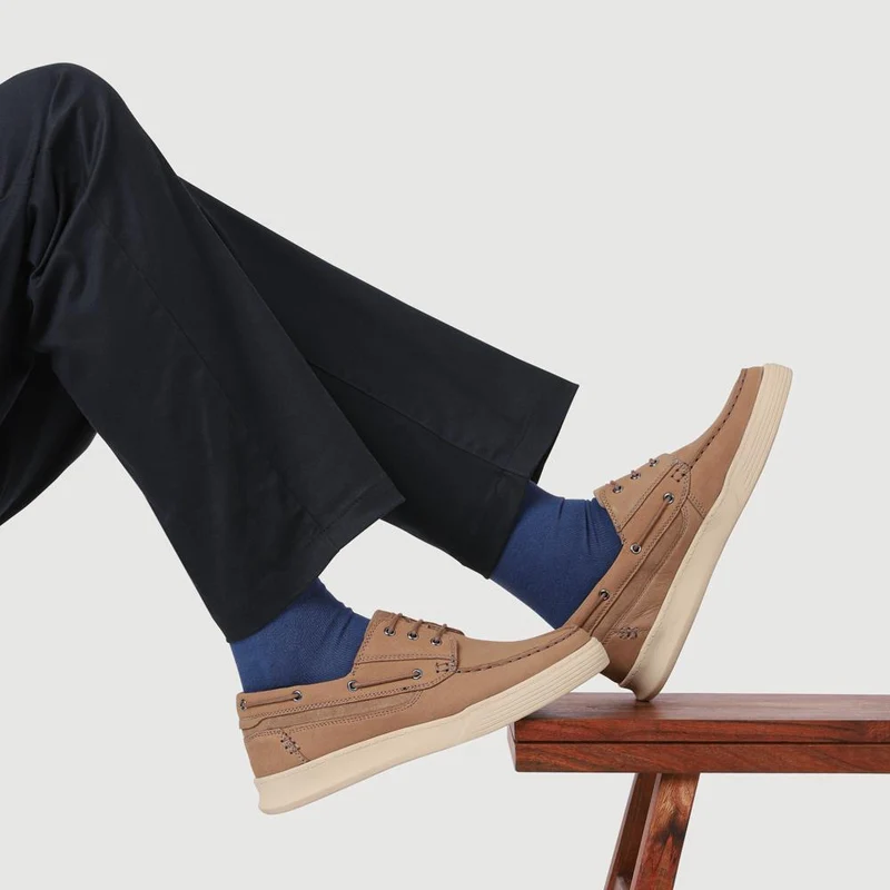 Leather Wide-Fit Boat Shoes - PARK41048 / 327 264 - Stone