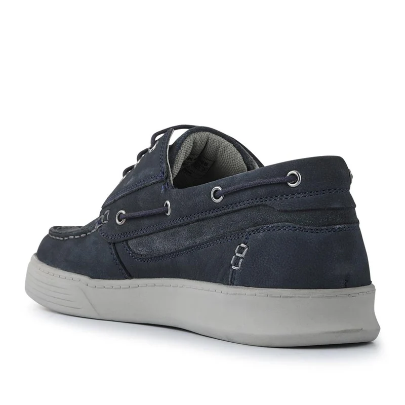 Leather Wide-Fit Boat Shoes - PARK41048 / 327 264 - Navy