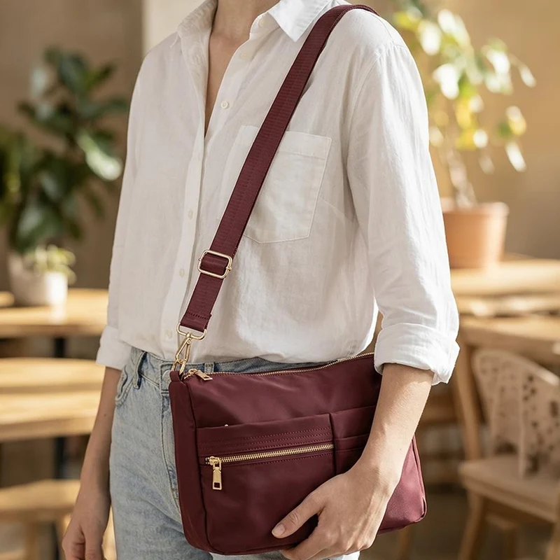 Luxury Multi Pocket Crossbody Bag - HETIA44023 / 330 319 - Burgundy