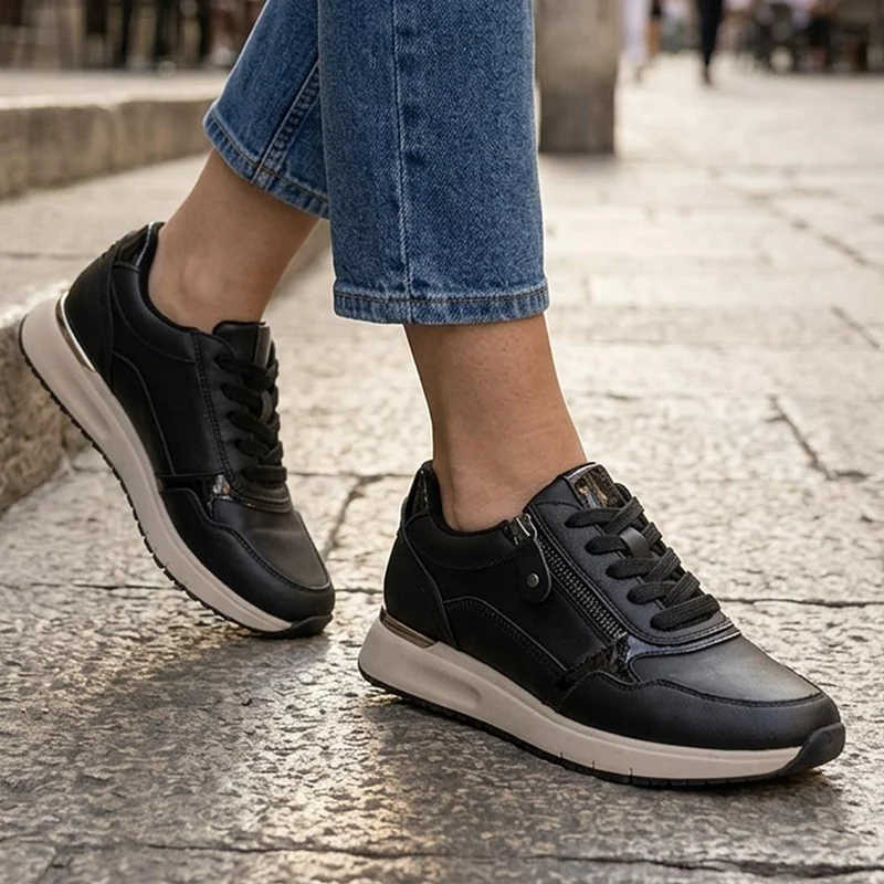 Lightweight Zip & Lace Fasten Trainers - WBINS44043 / 329 606 - Black
