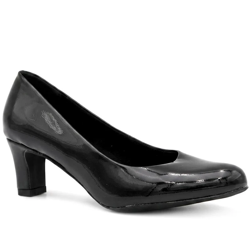 Elegant Stacked Heel Court Shoes - WBINS44018 / 330 013 - Black Patent
