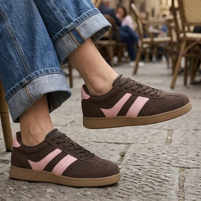Bellissimo Leather Striped Lace Up Trainers - BELDINGX43005 / 329 348 - Dark Brown