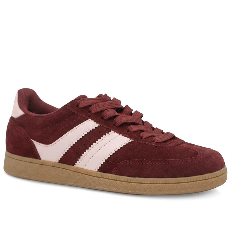 Bellissimo Leather Striped Lace Up Trainers - BELDINGX43005 / 329 348 - Burgundy