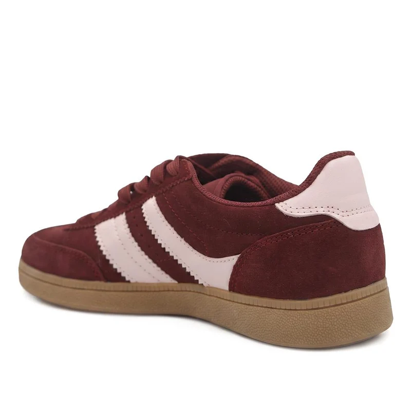 Bellissimo Leather Striped Lace Up Trainers - BELDINGX43005 / 329 348 - Burgundy