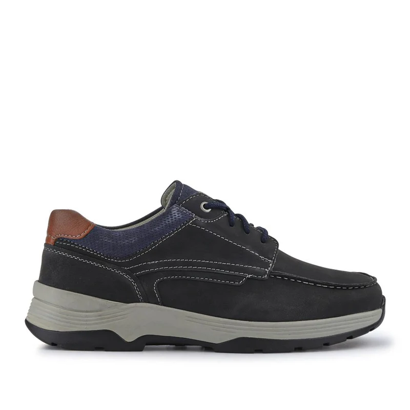 Extra-Wide Leather Casual Shoes - KRISTOPH / 326 962 - Navy