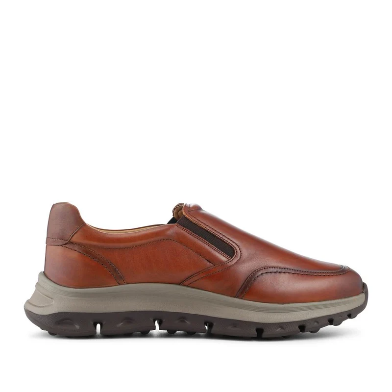 Wide Fit Leather Elasticated Slip On Shoes - PRFEM42011 / 328 324 - Tan