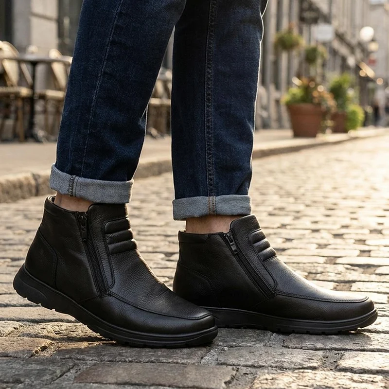 Padders Extra Wide Leather Ankle Boots - PADDDIN44004 / 330 056 - Black