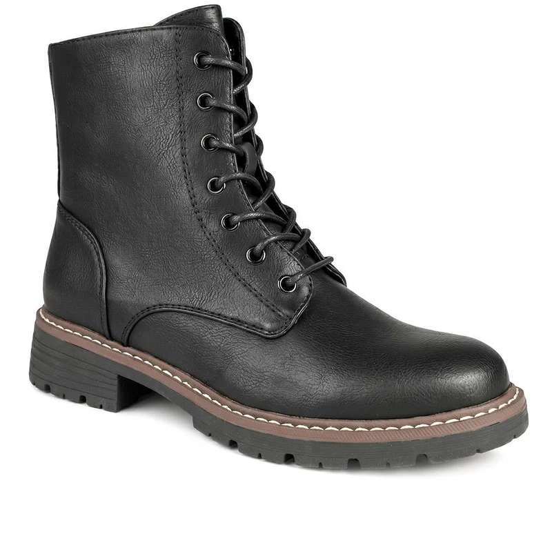 Lace Up Ankle Boots With Warm Lining - WBINS44000 / 329 764 - Black