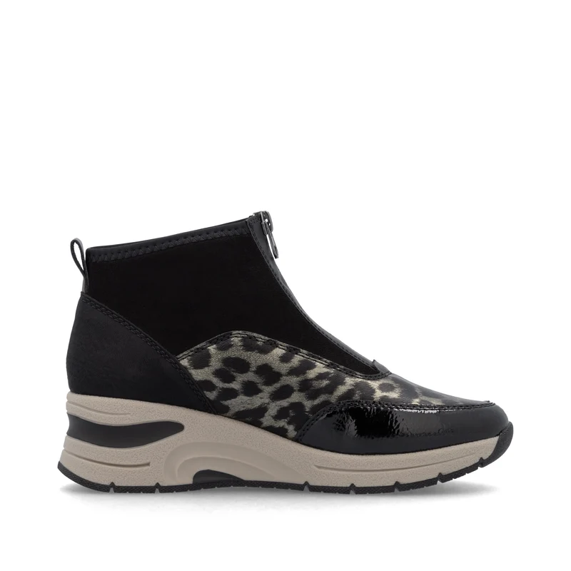 Rieker Damen Keilstiefeletten | Schwarzer Animal-Print