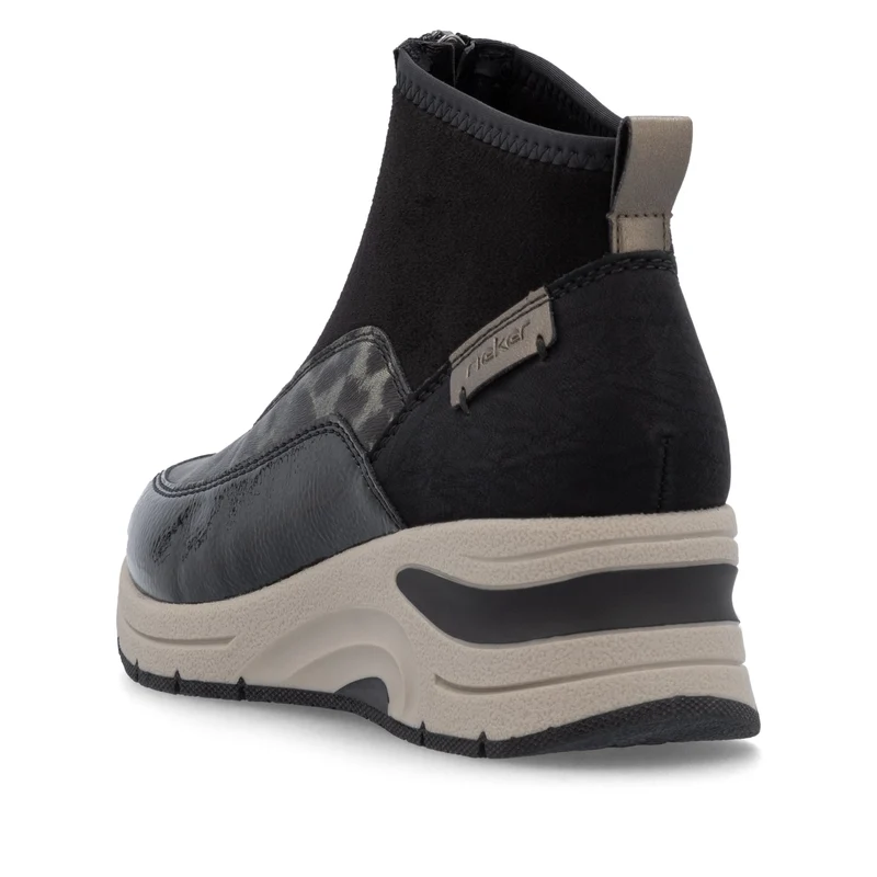 Rieker Damen Keilstiefeletten | Schwarzer Animal-Print