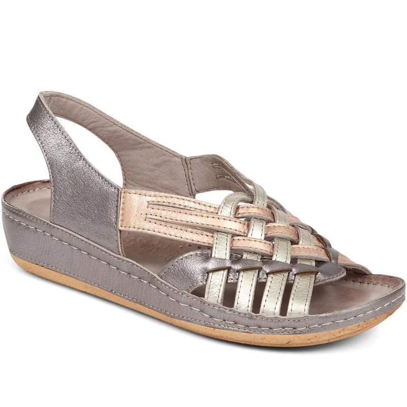 Soft Leather Slip-On Sandals - KARY39009 / 325 512 - Metallic Multi