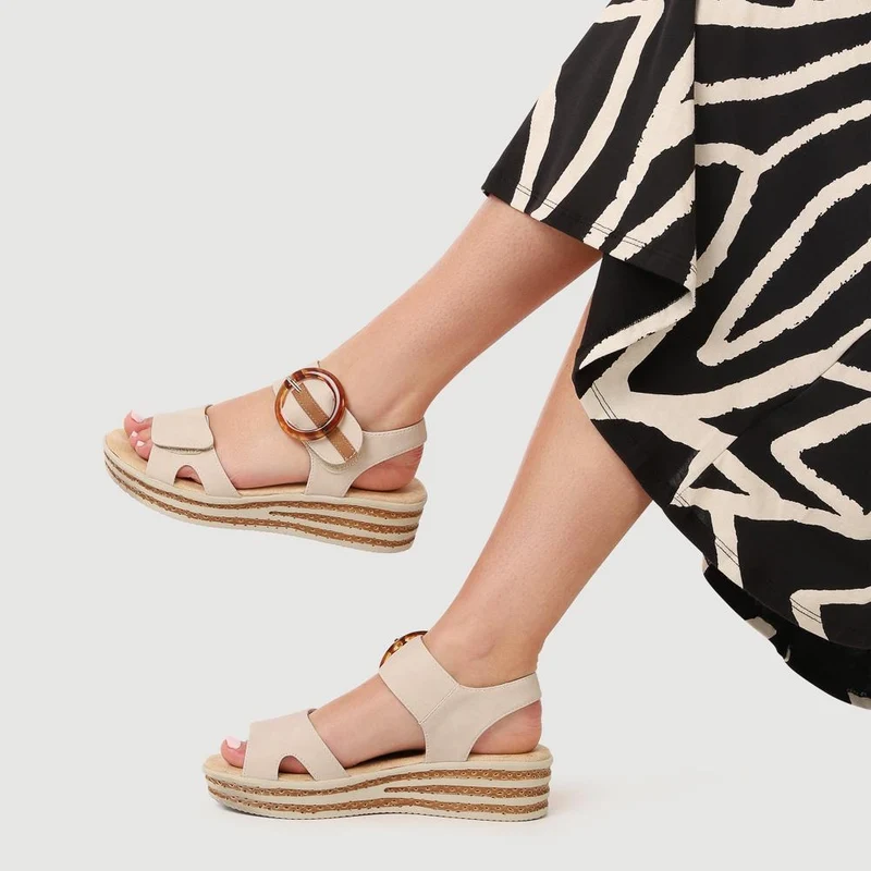 Touch Fasten Wedge Sandals - WBINS39033 / 325 232 - Beige