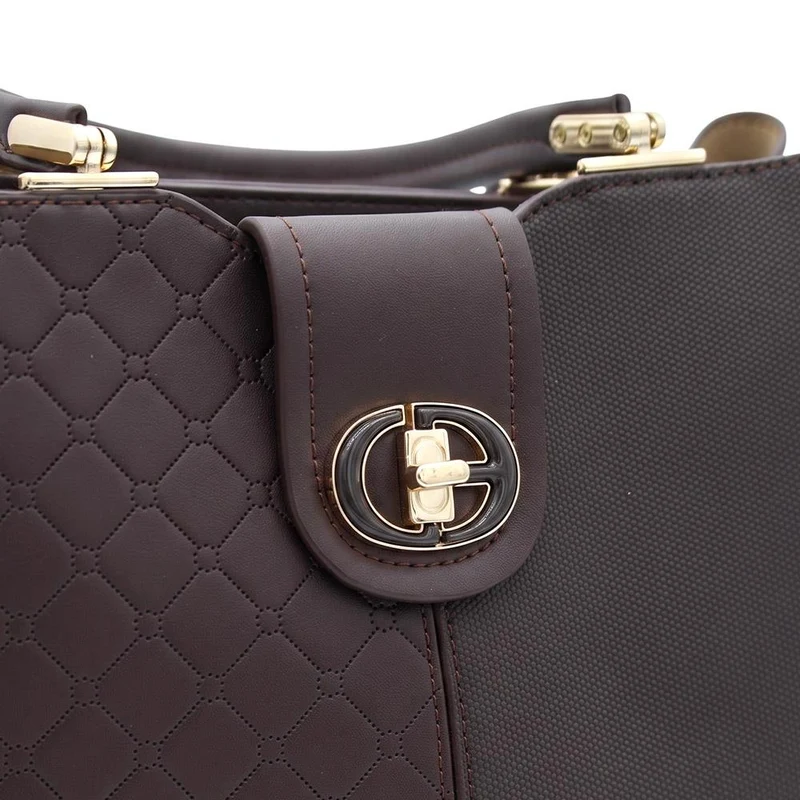 Bellissimo Mixed Finish Handbag - BELHETIA44021 / 330 180 - Chocolate