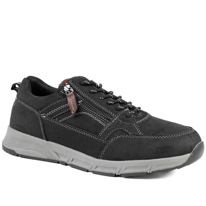 Wide Fit Zip & Lace Fasten Casual Trainers - WBINS42069 / 327 866 - Black