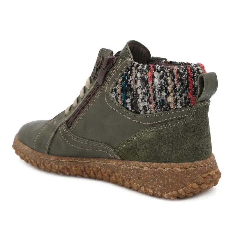 Loretta Zip & Lace Knitted Cuff Ankle Boots - HAK44000 / 329 615 - Olive
