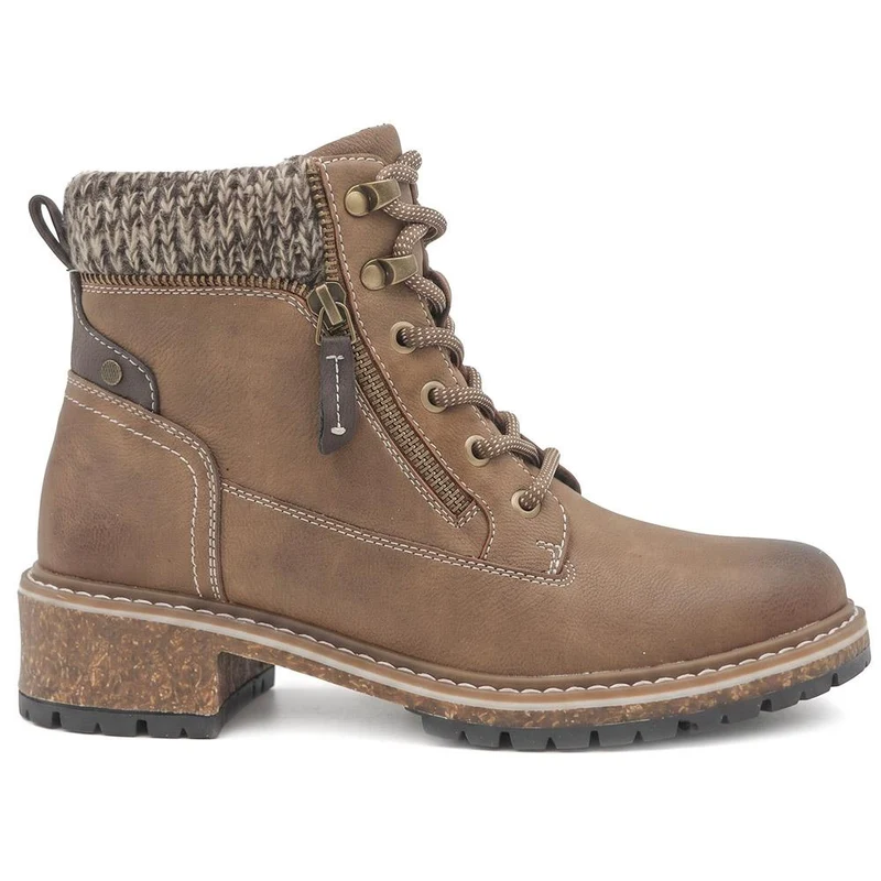 Knitted Cuff Zip Fasten Ankle Boots - LAND44000 / 329 945 - Tan