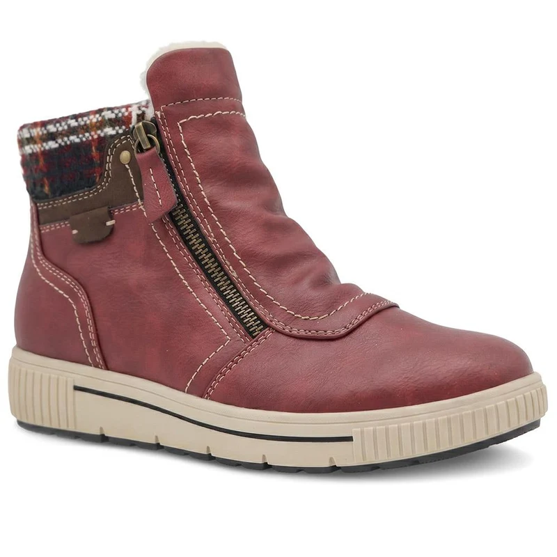 Wide Fit Warm Lined Zip Fasten Ankle Boots - WBINS44023 / 329 995 - Burgundy