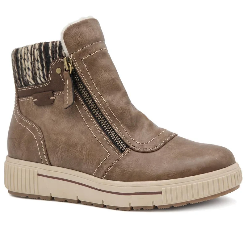Wide Fit Warm Lined Zip Fasten Ankle Boots - WBINS44023 / 329 995 - Taupe