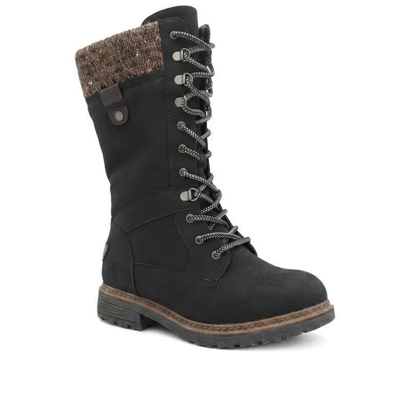 EasyFit Extra Wide Lace Up Knit Cuff Boots - CARISSA / 330 032 - Black