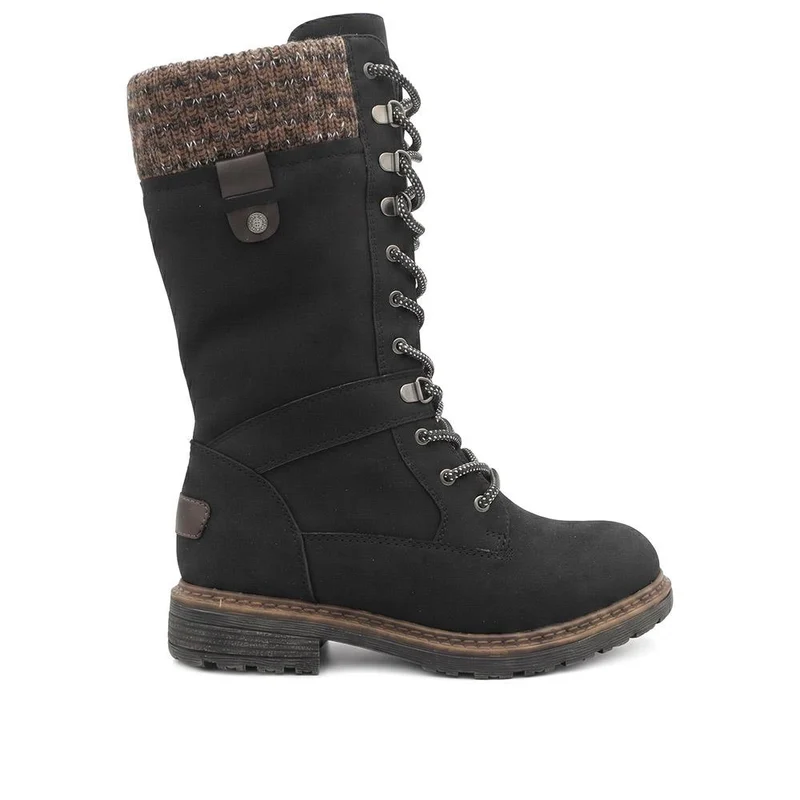 EasyFit Extra Wide Lace Up Knit Cuff Boots - CARISSA / 330 032 - Black