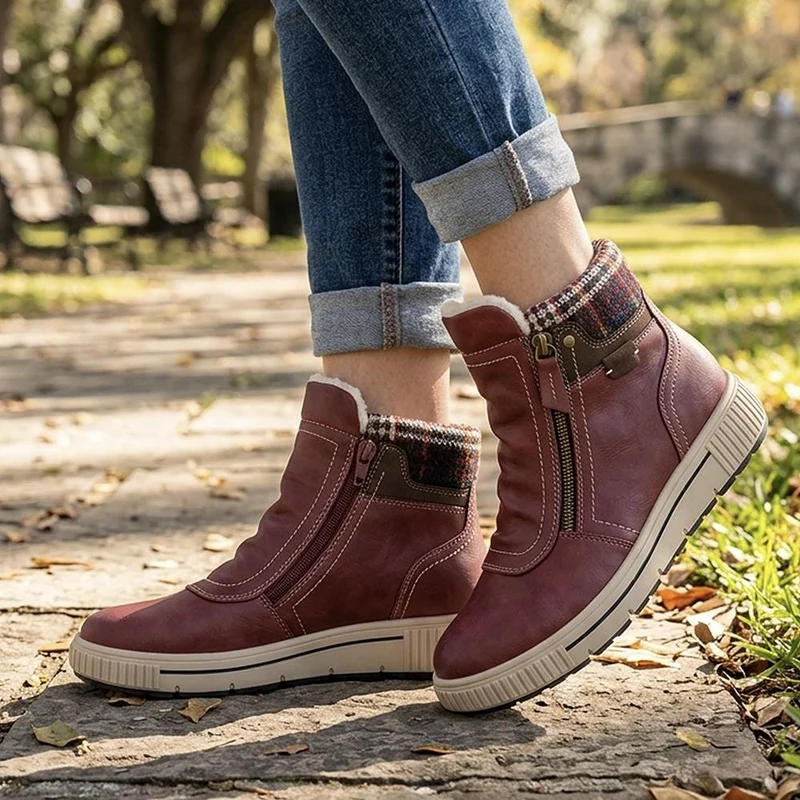 Wide Fit Warm Lined Zip Fasten Ankle Boots - WBINS44023 / 329 995 - Burgundy