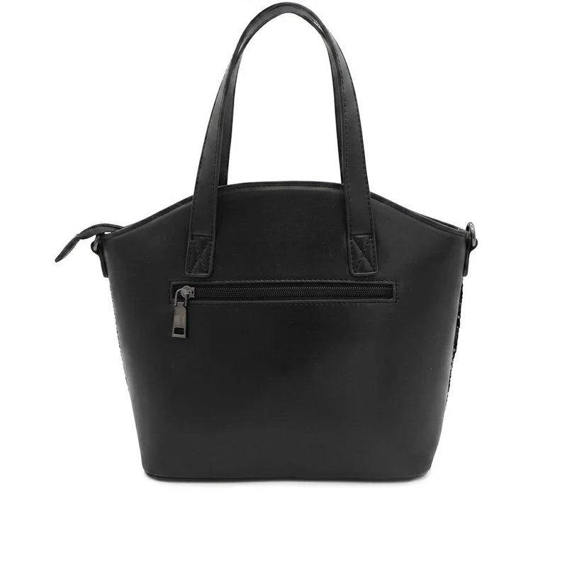 Tartan Pattern Zip Up Handbag - RIM44003 / 329 884 - Black Tweed