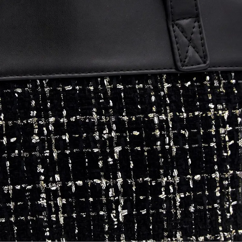 Tartan Pattern Zip Up Handbag - RIM44003 / 329 884 - Black Tweed