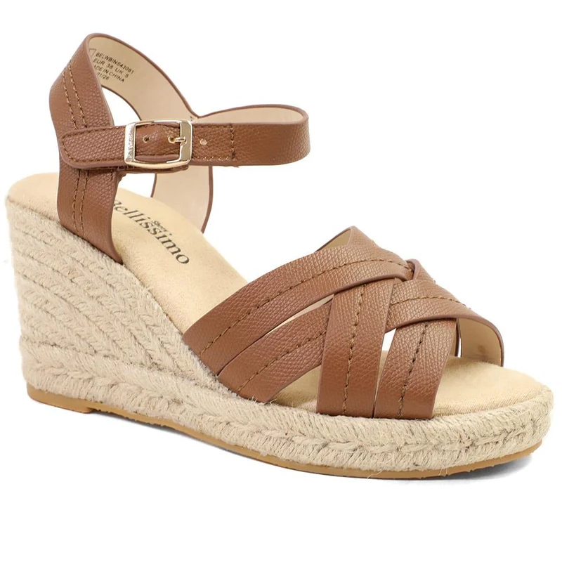 Bellissimo Memory Foam Wedged Espadrilles - BELWBINS43081 / 329 351 - Tan