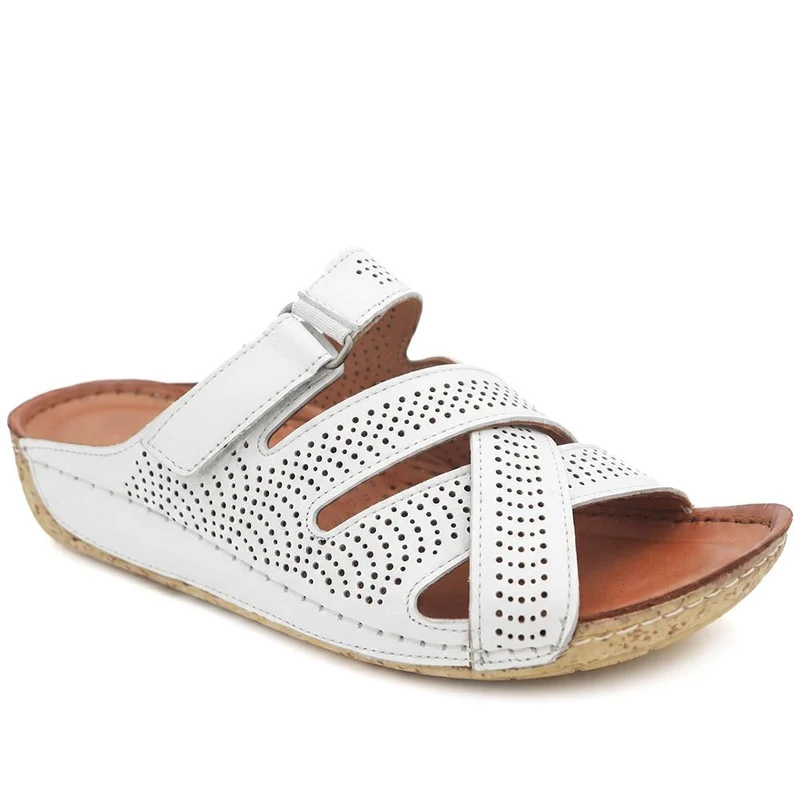 Leather Cut-Out Adjustable Strap Sandals - KARY43004 / 329 118