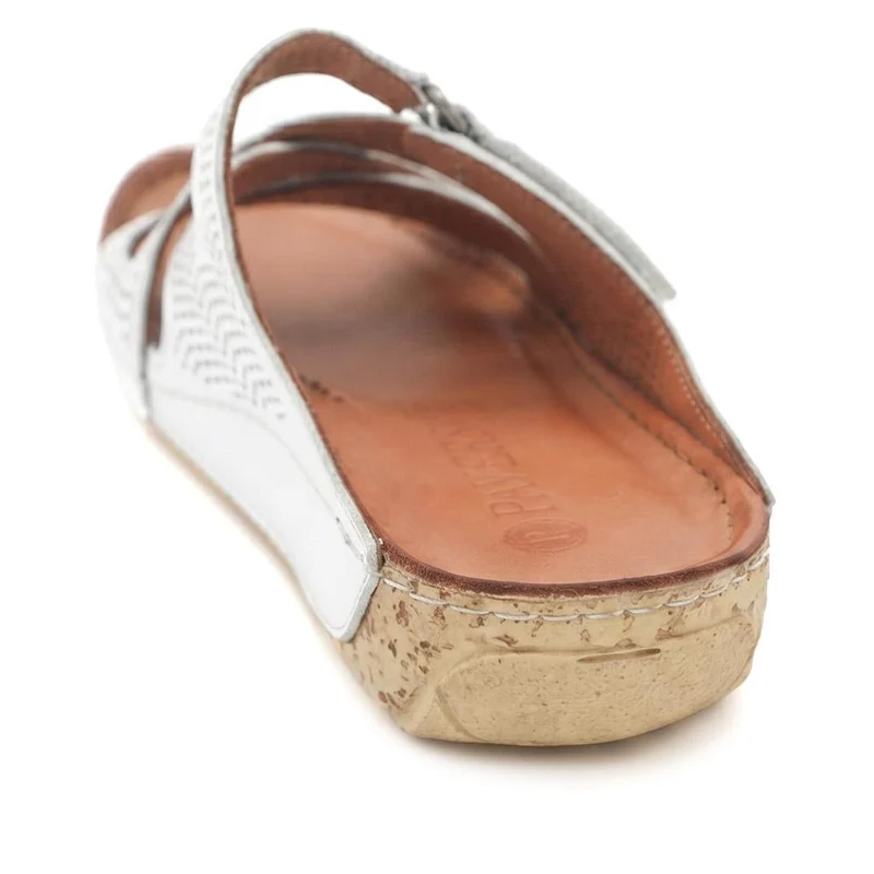 Leather Cut-Out Adjustable Strap Sandals - KARY43004 / 329 118 - White