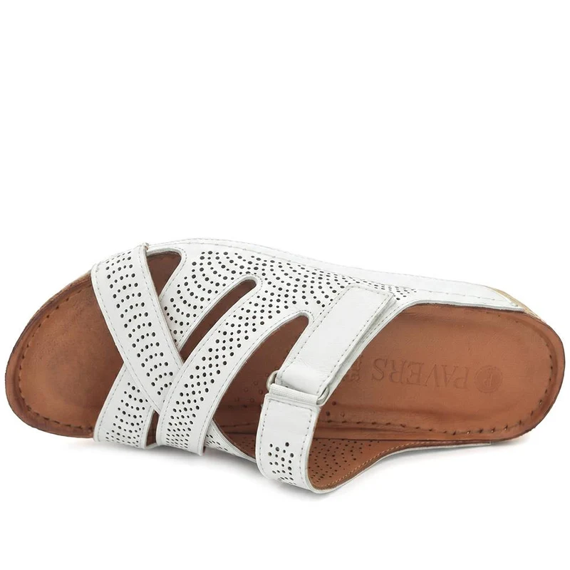 Leather Cut-Out Adjustable Strap Sandals - KARY43004 / 329 118 - White