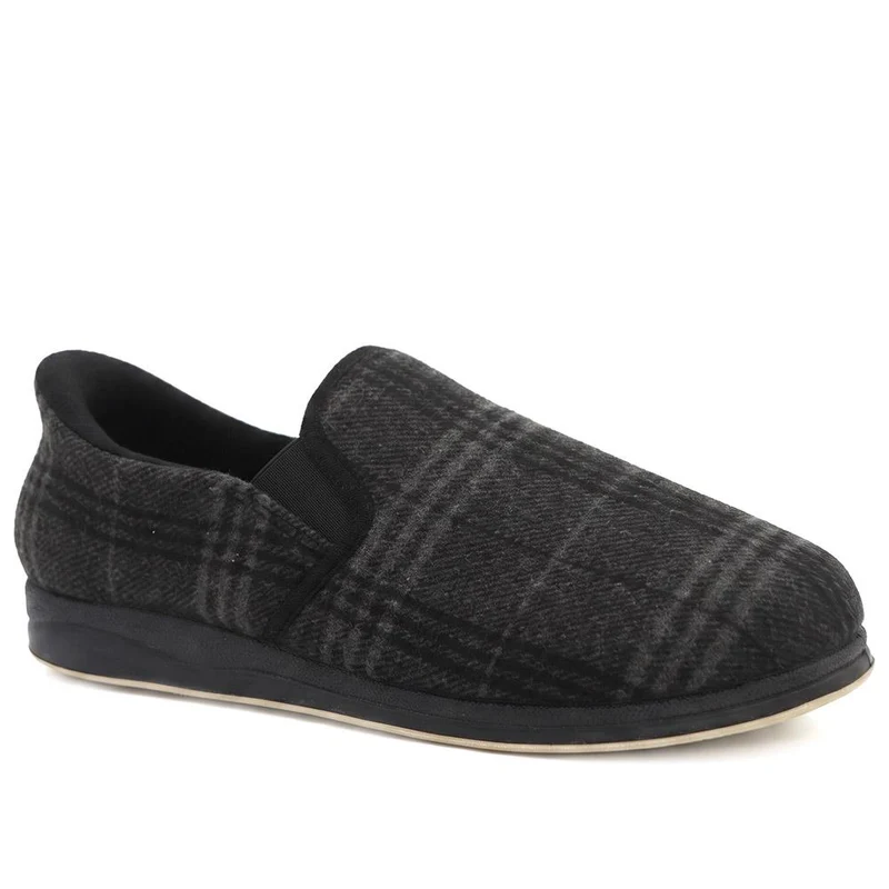 Easy Step In Wide Fit Grip Sole Slippers - QING42025 / 328 174 - Black Check