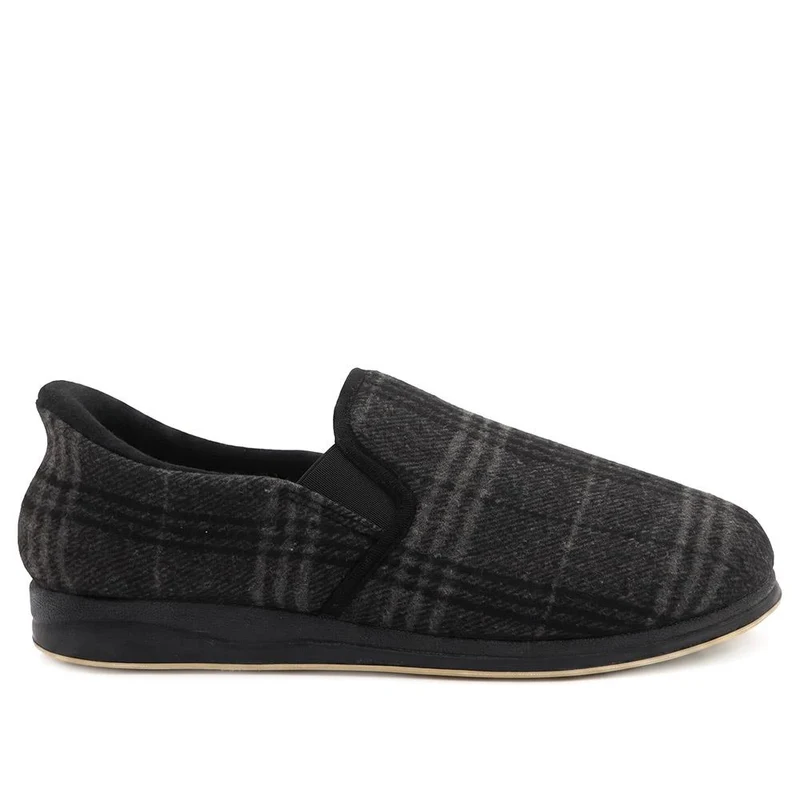 Easy Step In Wide Fit Grip Sole Slippers - QING42025 / 328 174 - Black Check
