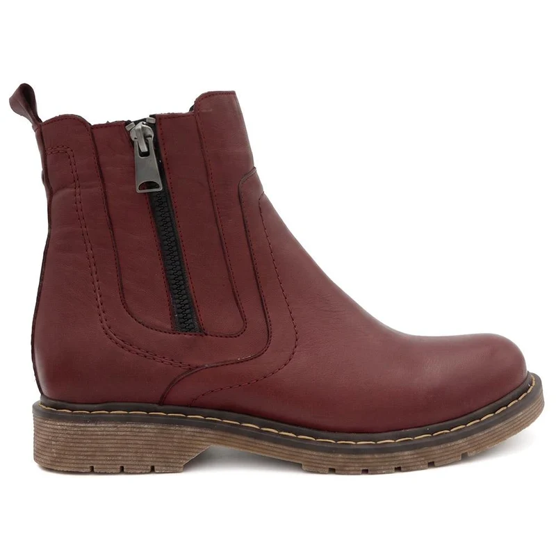 Leather Zip Up Ankle Boots - BELYNR44000 / 330 159 - Burgundy