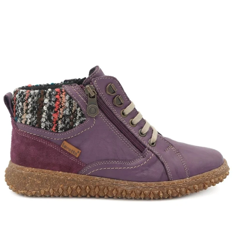 Loretta Zip & Lace Knitted Cuff Ankle Boots - HAK44000 / 329 615 - Purple