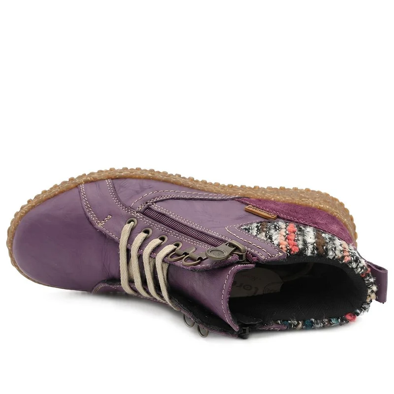 Loretta Zip & Lace Knitted Cuff Ankle Boots - HAK44000 / 329 615 - Purple