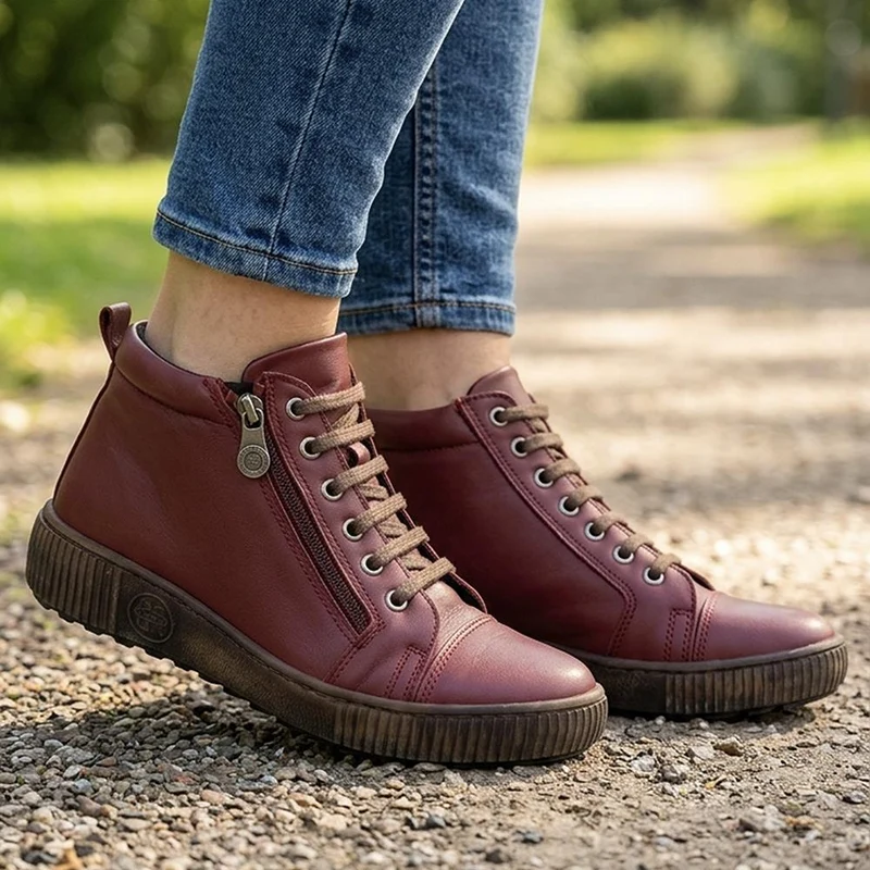 Leather Lace-Up Boots - HAK40013 / 326 039 - Burgundy