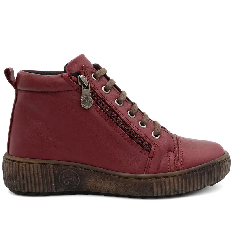 Leather Lace-Up Boots - HAK40013 / 326 039 - Burgundy