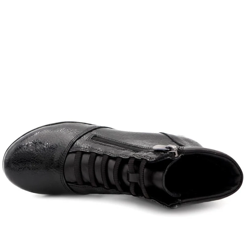 Leather Chunky Wedged Ankle Boots - ESFA44001 / 330 200 - Black