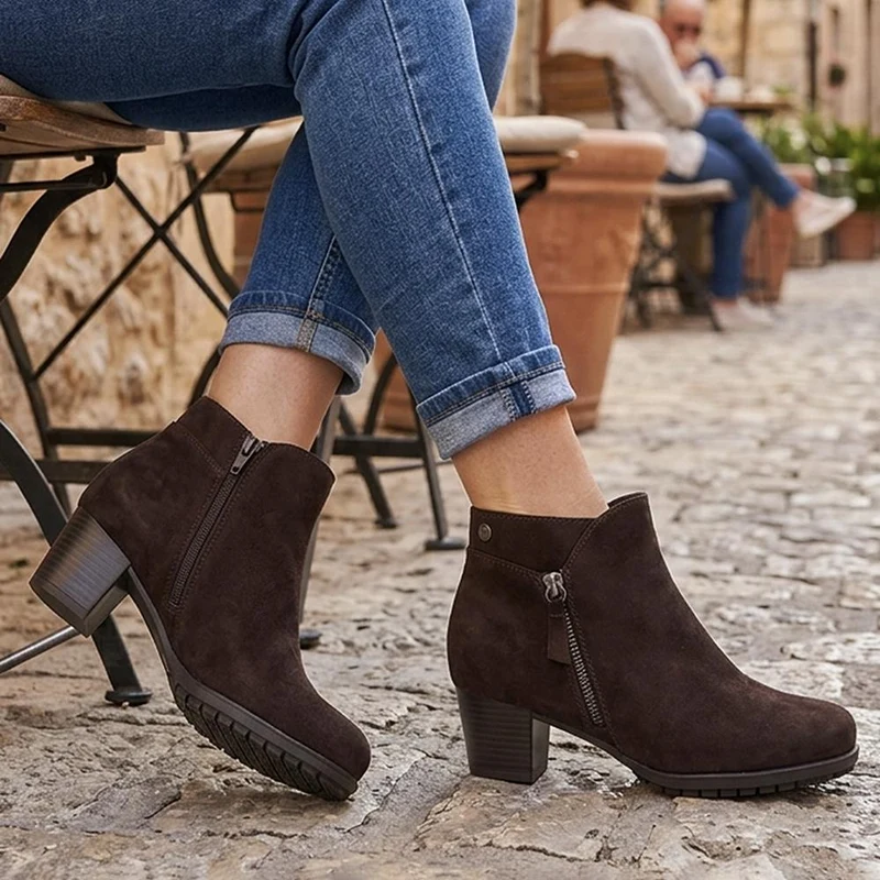 Wide Fit Smart Zip Up Ankle Boots - WOIL42018 / 327 950 - Black Faux Suede
