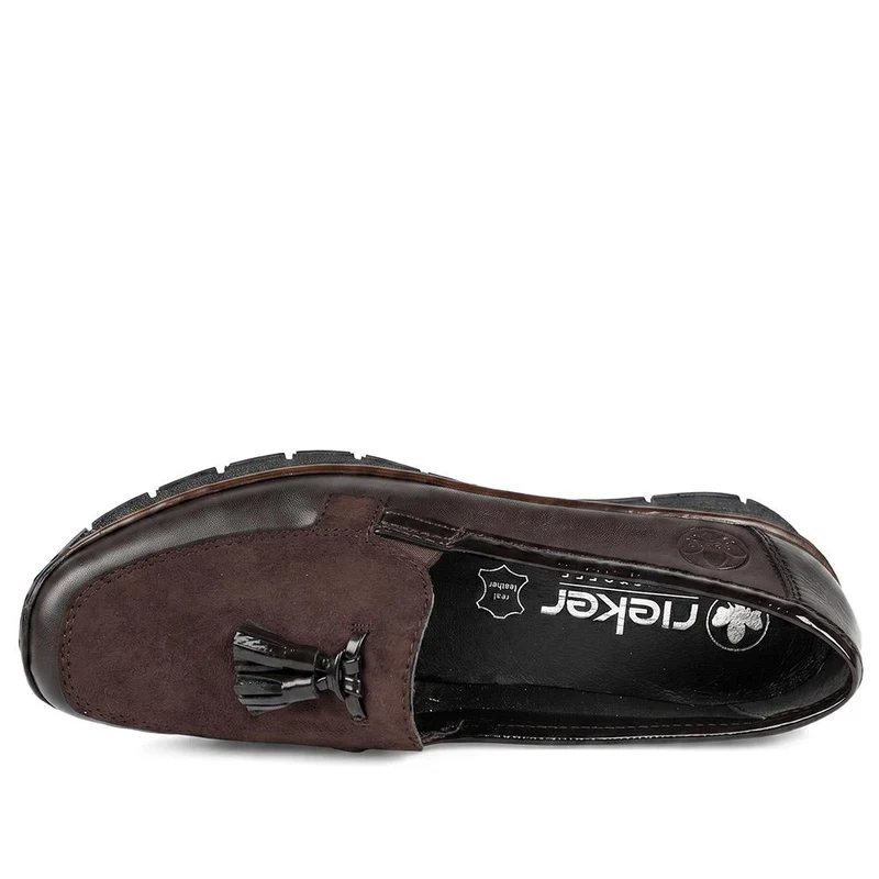 Rieker Leather Wedge Heel Tassel Loafers - RKR44519 / 329 726 - Chocolate