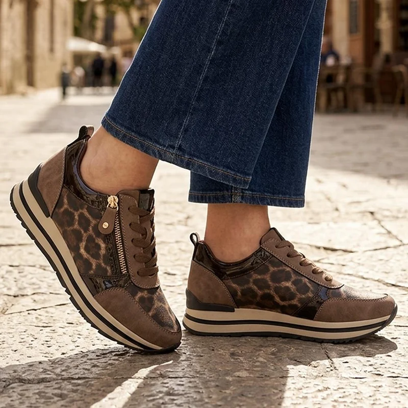 Zip-Up Laced Trainers - WBINS39070 / 325 159 - Brown Leopard