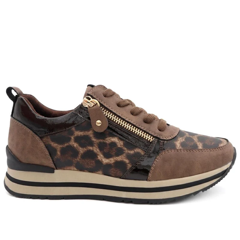 Zip-Up Laced Trainers - WBINS39070 / 325 159 - Brown Leopard