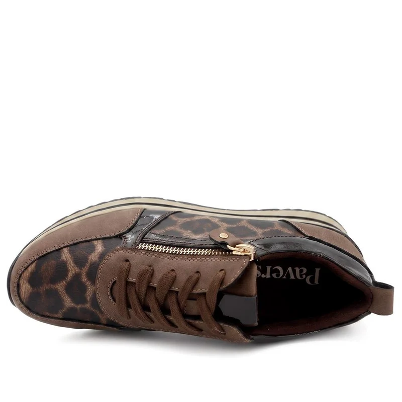 Zip-Up Laced Trainers - WBINS39070 / 325 159 - Brown Leopard