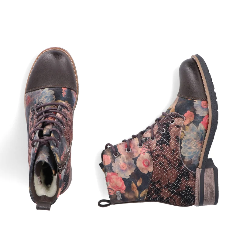 Rieker Damen Stiefelette mit Fleecefutter und Blumenmuster | Schwarz