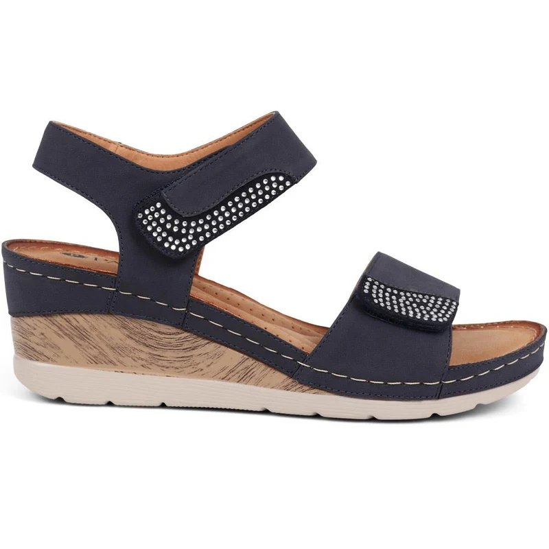 Double-Strap Touch-Fasten Wedge Sandals - WOIL39033 / 325 303 - Navy