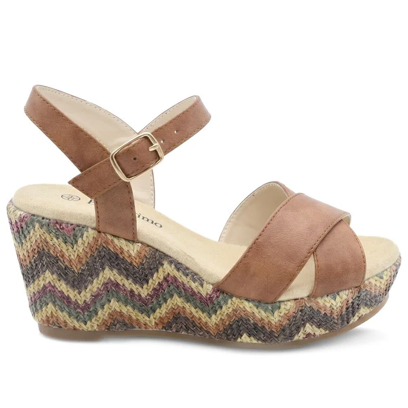 Bellissimo Buckle Fasten Wedge Espadrilles - BELWBINS43044 / 329 119 - Tan