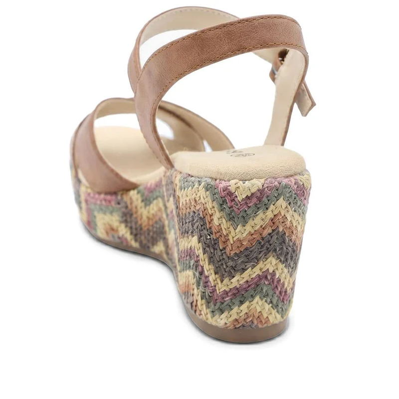 Bellissimo Buckle Fasten Wedge Espadrilles - BELWBINS43044 / 329 119 - Tan