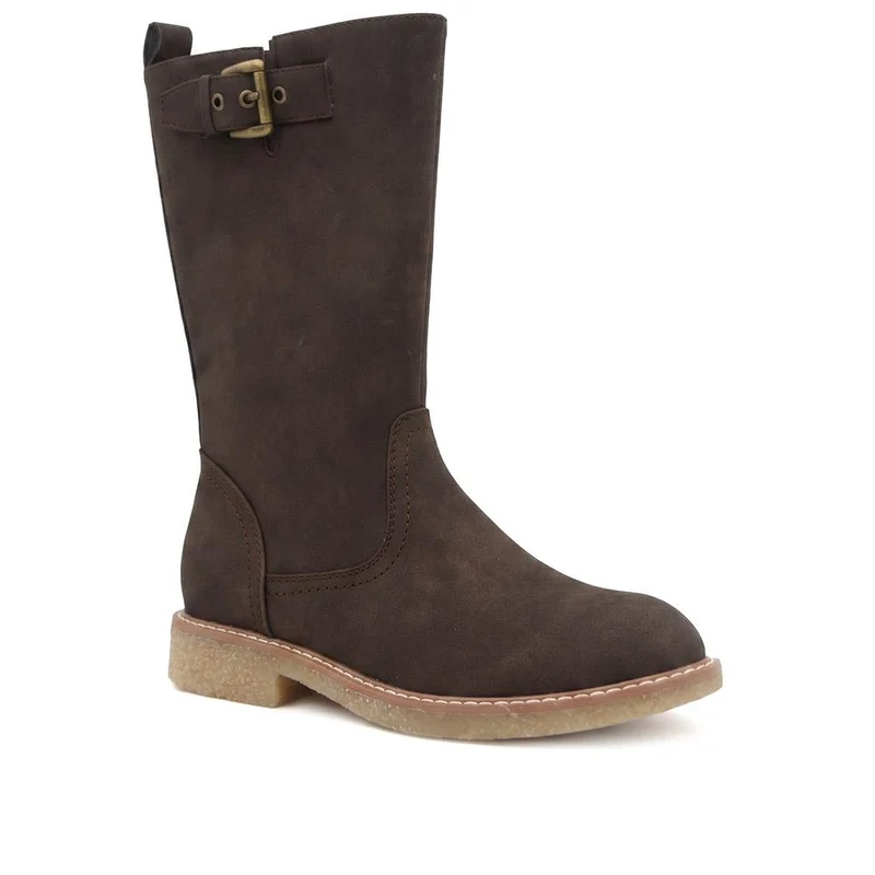 Fashionable Zip Up Calf Length Boots - WBINS42104 / 328 451 - Chocolate